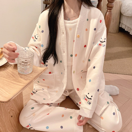 三件套加厚空气棉孕妇睡衣哺乳衣