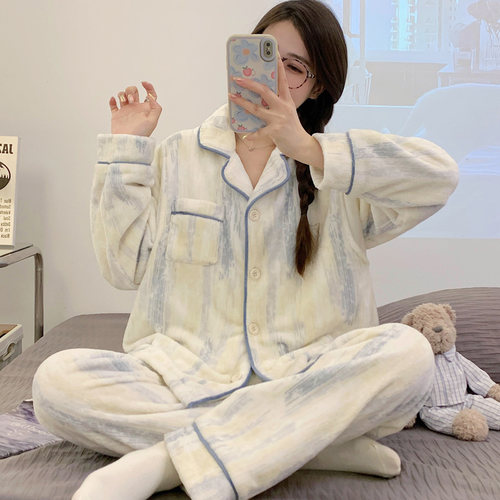 秋冬季珊瑚绒月子服产后加厚加绒保暖哺乳孕妇睡衣秋冬款产妇喂奶