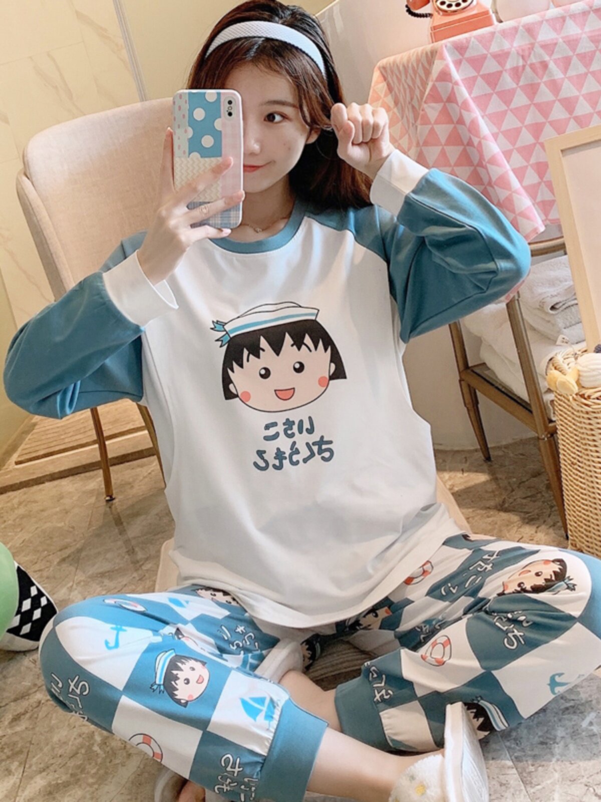 산후복 봄과 가을 순면 산후 산후 수유 임산부 잠옷 8 여름 얇은 9 월 투피스 세트 10