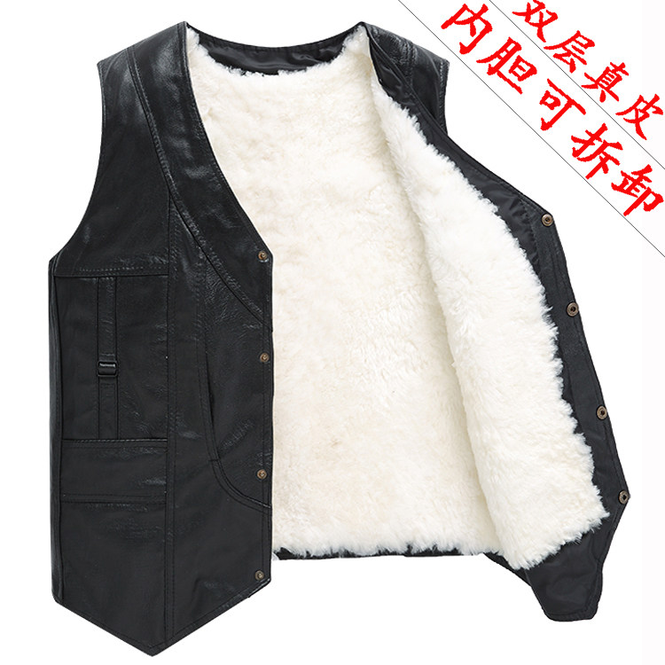 可拆卸冬季背心绵羊皮中老年马甲