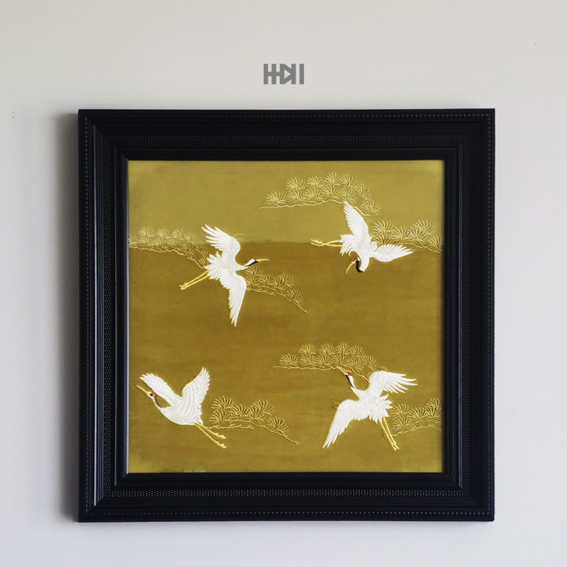 【鸾音鹤信】客厅装饰画刺绣绒布法式新中式高级感中古风玄关挂画