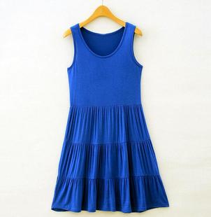 蛋糕裙短款宽松海滩大码欧美春夏秋黑宝蓝色打底背心连衣裙子女装