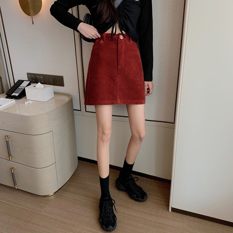 Real shot real price Korean casual slim Corduroy Skirt