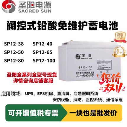 圣阳SP12-100铅酸蓄电池12V38AH/40AH/65AH/80AHUPS电源应急消防