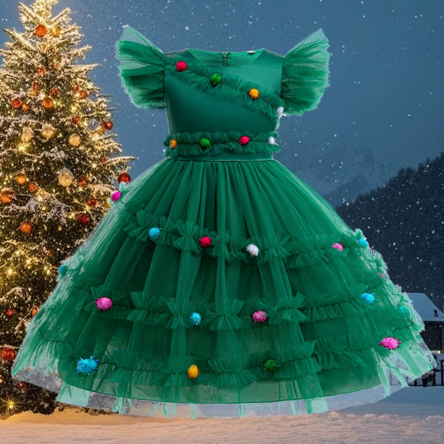 公主裙绿色派对晚礼服