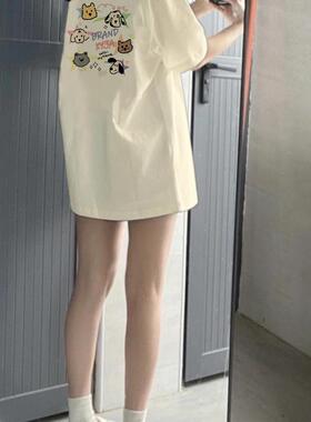 2025新款盐系t恤上衣ins夏季前后印花正肩宽松纯棉短袖女款学院风