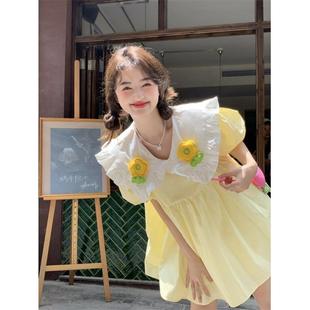 大码 裙子胖mm遮肚显瘦甜美娃娃裙 微胖女生连衣裙女夏季 娃娃领法式