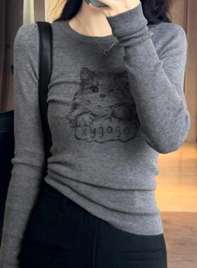 2025秋冬新款内搭打底衫美式chic辣妹上衣高级感正肩长袖T恤女潮