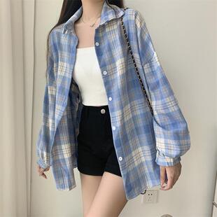 中长款格子防晒衬衫长袖外套女款2025夏款薄款小个子衬衣上衣外穿