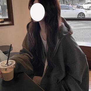 美式复古连帽卫衣女生秋冬季小众慵懒风oversize外套开衫加绒加厚