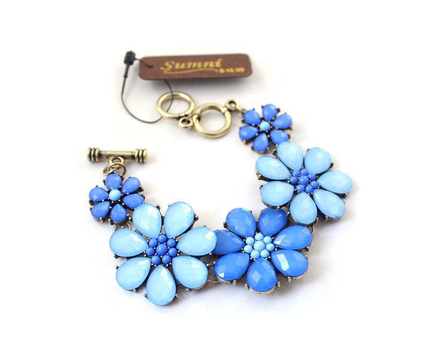 99캐럿 유럽 및 미국 SUMNI 브랜드 오션 스타일 블루 플라워 짧은 목걸이 여성을 위한 상큼하고 귀여운 [JA]