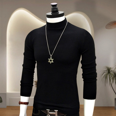 男士打底衫毛衣半高领针织衫中领