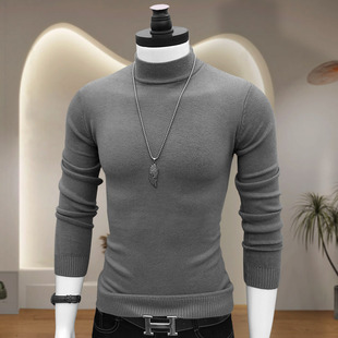 中青年毛线衣韩版 纯色针织打底衫 内百搭2025 秋冬季 半高领毛衣男士