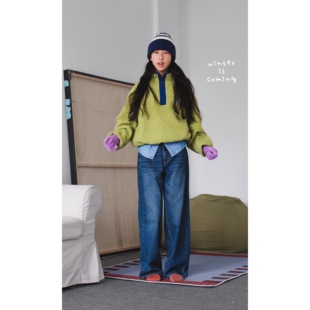 Ohh Cake Rika里卡 美式复古水洗直筒牛仔裤 松弛随性磨白阔腿裤