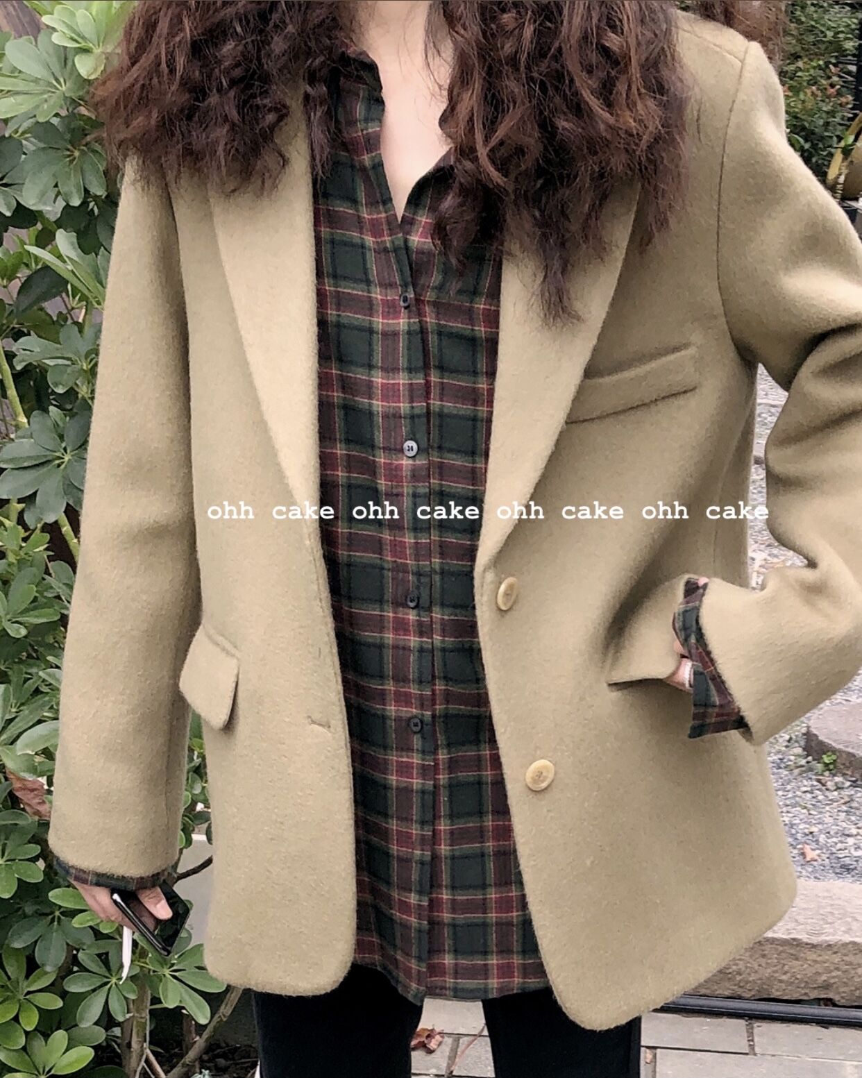 Ohh Cake 21/vol.40 复古卡其绿进口双面羊毛毛呢西装外套女秋冬