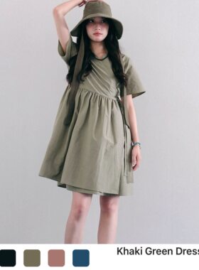 Ohh Cake Khaki Green Dress 卡其绿一片式连衣裙 清凉百褶小短裙