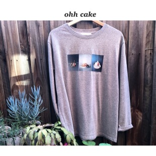 Ohh Cake Birdie伯蒂 灰色图案T恤 |轻柔亲肤 慵懒松弛感日常上衣