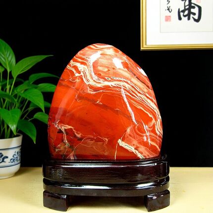 保真天然玉石奇石鸡血石南非红碧玉摆件桌面装饰办公室禅意中式