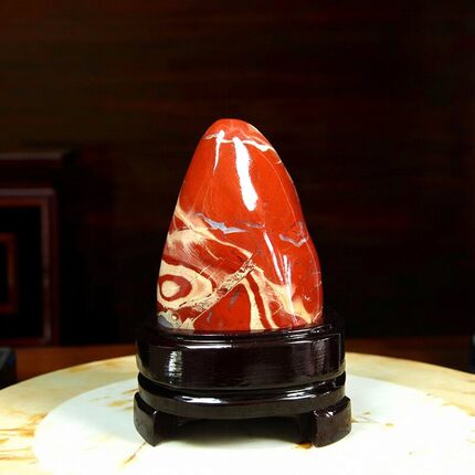 中式玉石南非鸡血石红碧玉摆件办公室玄关桌面电视柜装饰红色石头