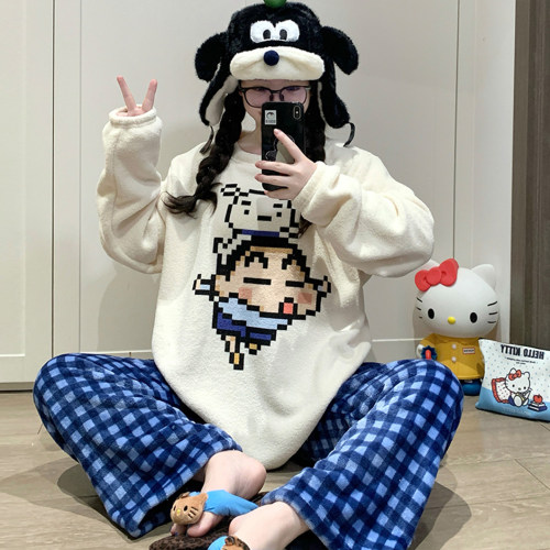 睡衣女款秋冬季珊瑚绒加厚绒套装