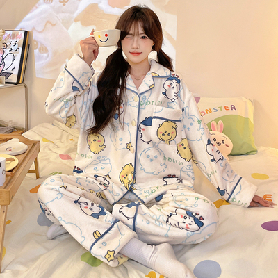 睡衣女秋冬季珊瑚绒加厚可爱套装