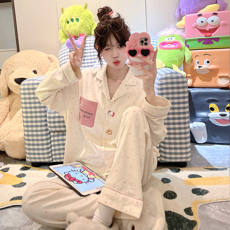 睡衣女春秋季纯棉长袖卡通可外穿