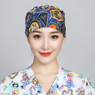 食品厂工作帽奶茶店烘培师餐饮面点师防尘工作帽透气全棉印花帽子