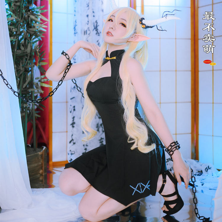 明日方舟闪灵黑旗袍裙 cos服同人lo裙静谧午夜舞蹈服cosply服装女