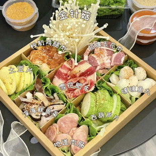 牛皮纸野餐盒九宫格水果果切烤肉火锅甜品露营包装盒一次性打包盒