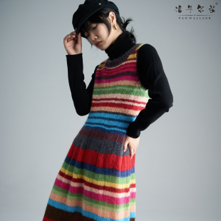 毛衣小哥春秋高端手工定制撞色不规则细条纹A版 长裙 收腰惊艳时尚