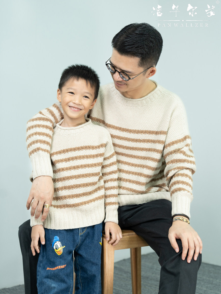 毛衣小哥手工定制儿童针织衫毛衣高端山羊绒休闲撞色条纹套头秋冬