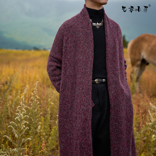 潘华尔姿秋冬季手工编织高定羊绒针织大外套男款宽松慵懒风高级感