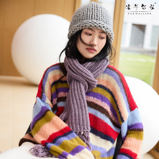 毛衣小哥秋冬季轻奢时尚流苏针织围巾女保暖粗线羊毛混纺高级加厚