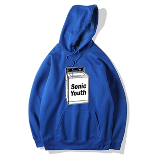 摇滚朋克 街头sonicyouth音速青年潮牌印花 加绒连帽衫卫衣男运动