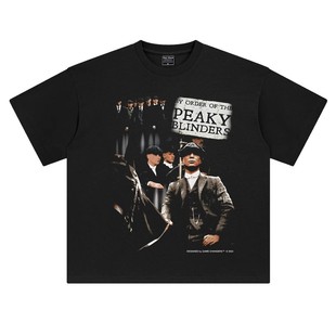 美式复古印花oversize落肩宽松纯棉五分袖T男女浴血黑帮美剧周边