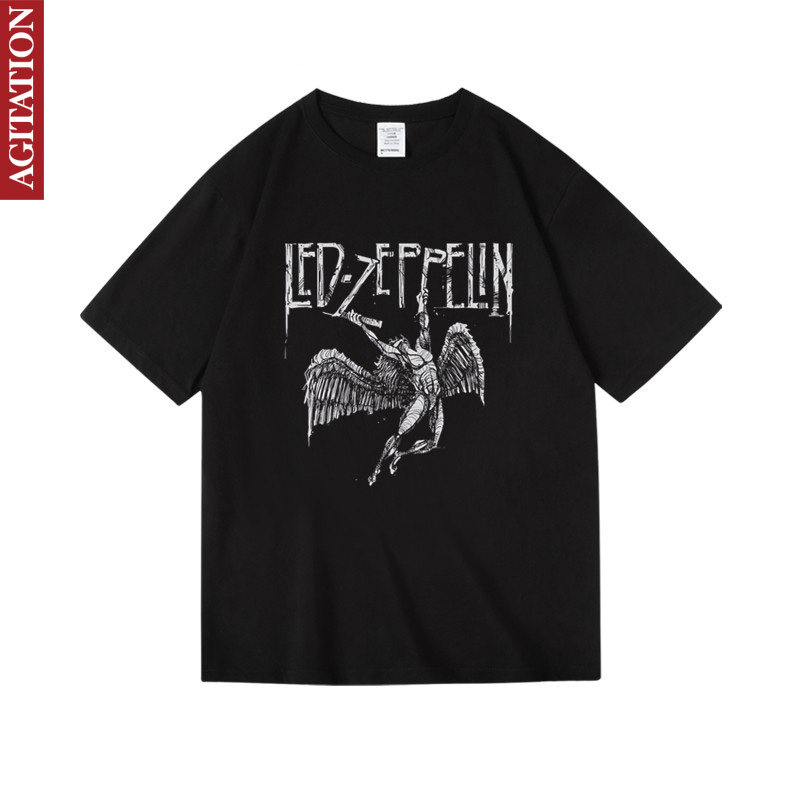 ins超火复古潮牌齐柏林飞艇ledzeppelin纯棉短半袖t恤女男中性款