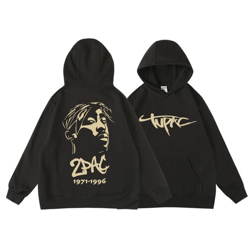 嘻哈饶舌说唱tupac潮品欧美风秋冬加绒连帽衫 男印花卫衣宽松运动 - 封面