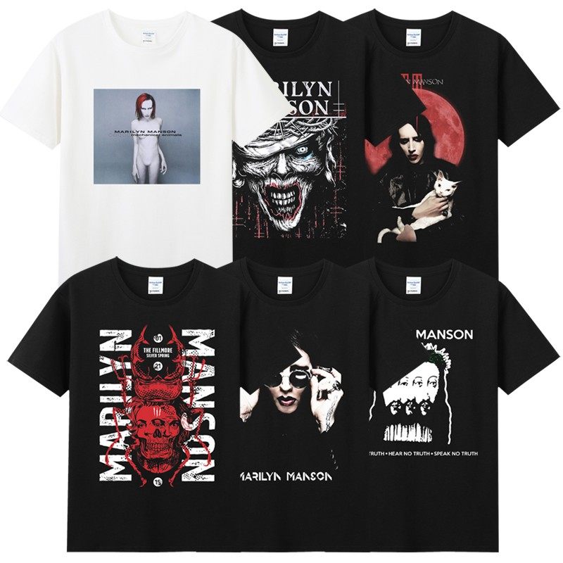 夏季青少年纯棉圆领短袖t恤音乐摇滚玛丽莲曼森marilynmanson乐队