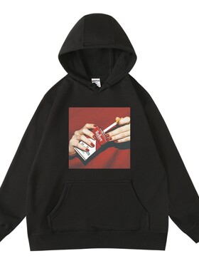 复古欧美加绒运动bf风秋冬连帽衫