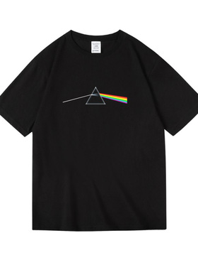 欧美月之暗面平克弗洛伊德PinkFloyd周边衣服纯棉短半袖T恤女男夏