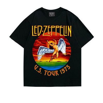 齐柏林飞艇ledzeppelin阿美咔叽oversize纯棉重磅落肩五分袖T恤男