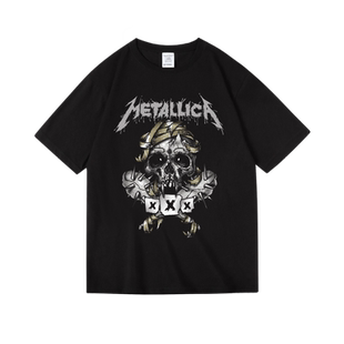 欧美金属乐队metallica周边衣服印花纯棉短半袖T恤女男夏季中性款