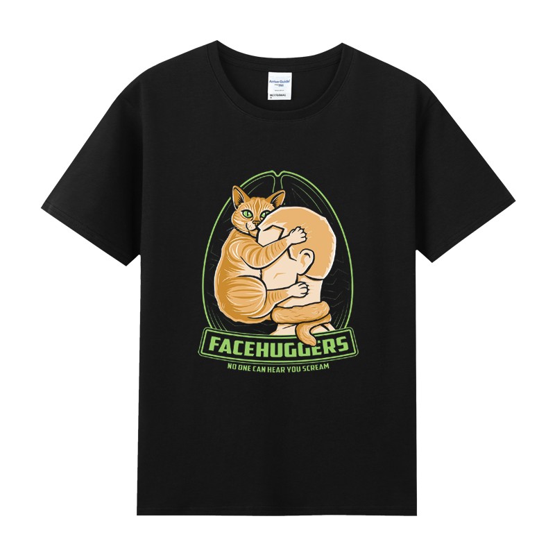潮牌个性青少年纯棉短袖恶搞可爱橘猫喵星人吸猫印花衣服休闲半袖