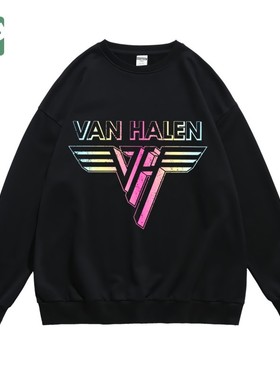 摇滚重金属van halen范海伦吉他周边印花秋冬长袖圆领无帽卫衣男