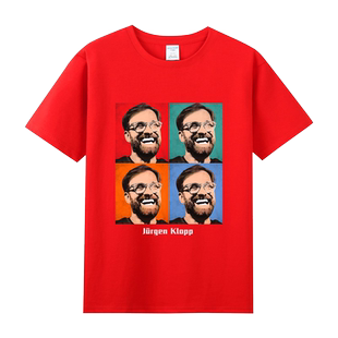 红军利物浦Liverpool主帅克洛普纯棉短半袖宽松休闲T恤男女夏季bf