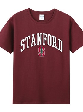 夏季ncaa美国斯坦福大学Stanford篮球周边印花纯棉圆领短袖T恤男