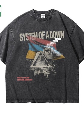 重磅大码system of a down体制崩溃欧美摇滚水洗纯棉五分短袖T恤