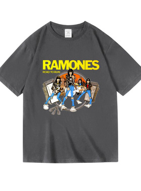 潮牌ramones雷蒙斯朋克摇滚乐队复古印花衣服纯棉短半袖T恤女男夏