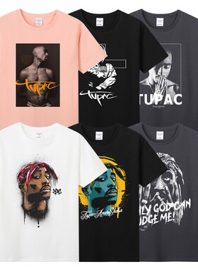 tupac西海岸夏季男装嘻哈说唱2pac纯棉圆领短袖半袖音乐周边T恤