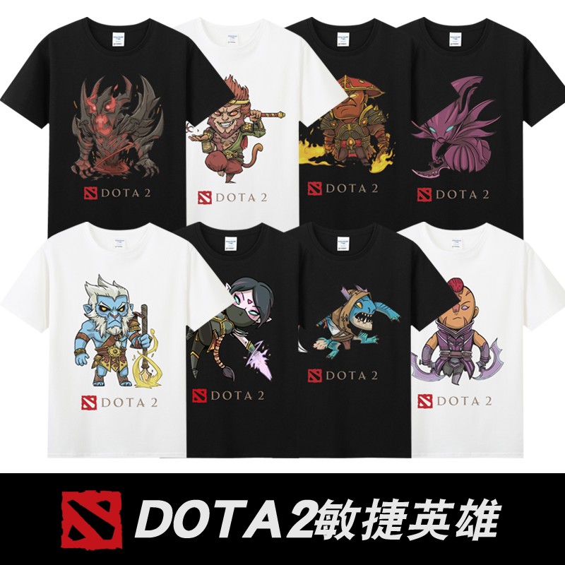 dota2刀塔游戏英雄电竞战队影魔幻刺巨魔剑圣火猫纯棉短袖T恤男